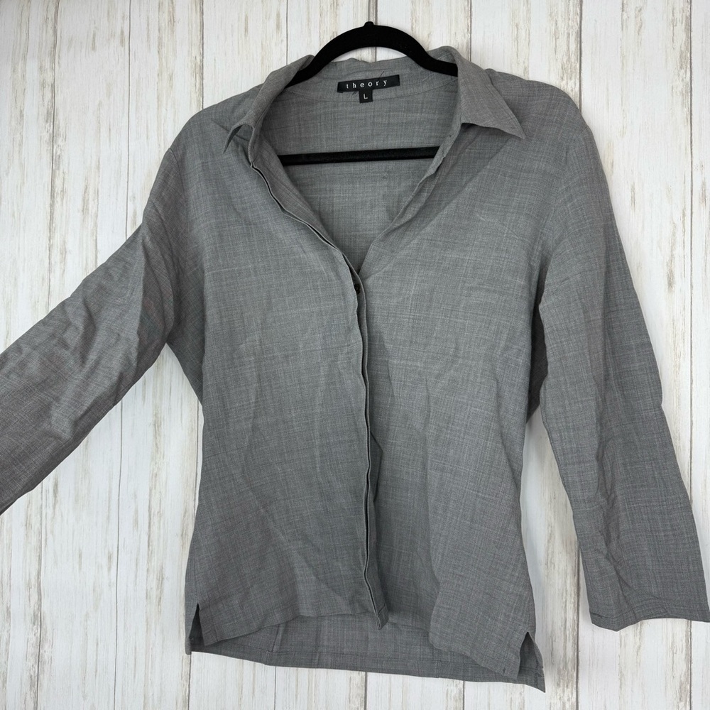 Theory Gray Button Down Large